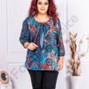 Bluza maxi accesorizata cu sifon si imprimeu floral-albastru cod 23005-5