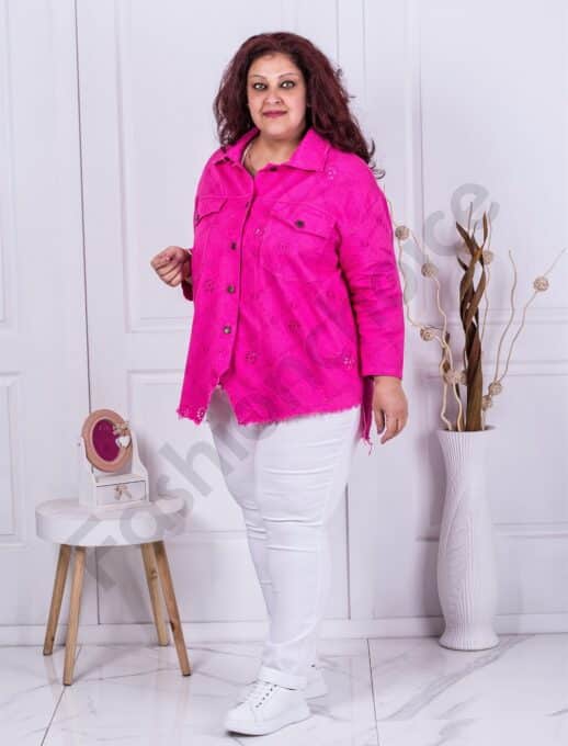 Geaca maxi cu broderie englezeasca-fucsia cod 10025-1