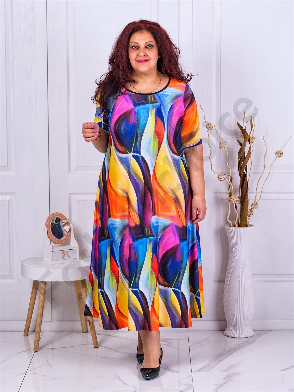 Rochie maxi cu imprimeu in degrade-aqua cod 23824-5