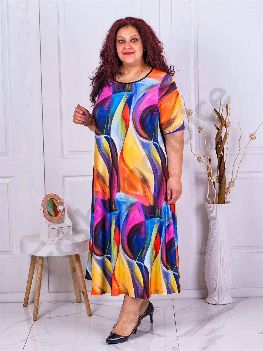 Rochie maxi cu imprimeu in degrade-aqua cod 23824-5