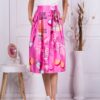 Fusta midi din satin cu imprimeu interesant-roz cod 6827-2