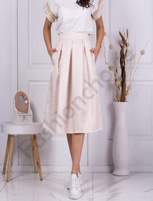 Fusta de dama eleganta cu buline-sampanie cod 2837