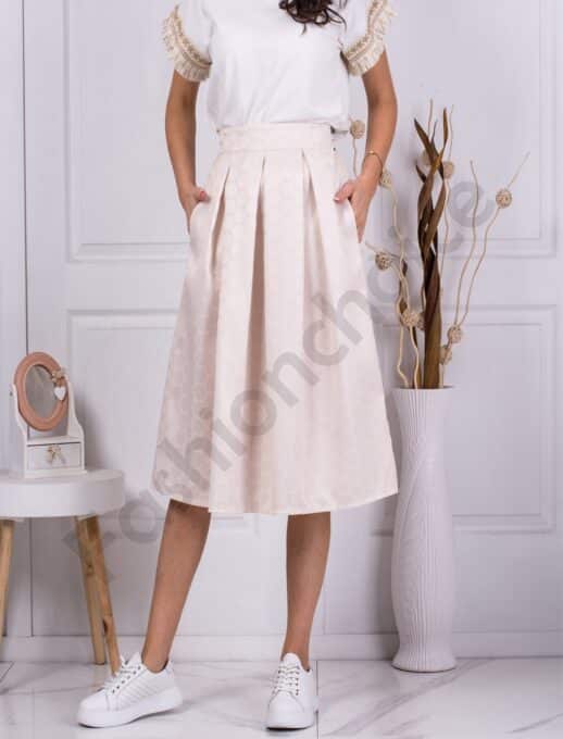 Fusta de dama eleganta cu buline-sampanie cod 2837