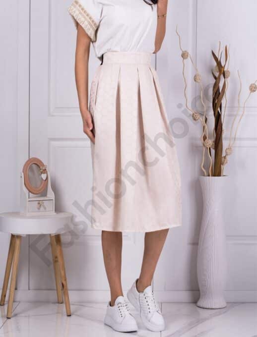 Fusta de dama eleganta cu buline-sampanie cod 2837
