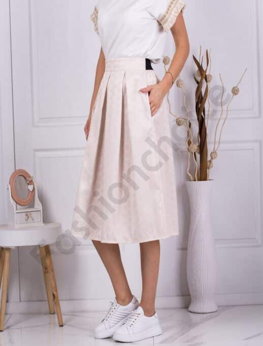 Fusta de dama eleganta cu buline-sampanie cod 2837