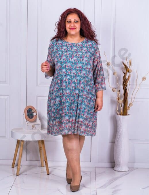 Rochie maxi plisata cu flori mici-menta cod 8052
