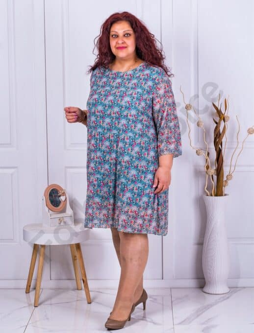 Rochie maxi plisata cu flori mici-menta cod 8052