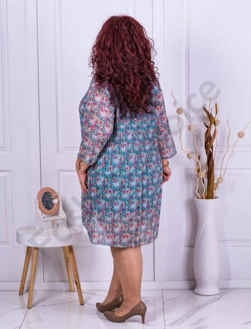 Rochie maxi plisata cu flori mici-menta cod 8052