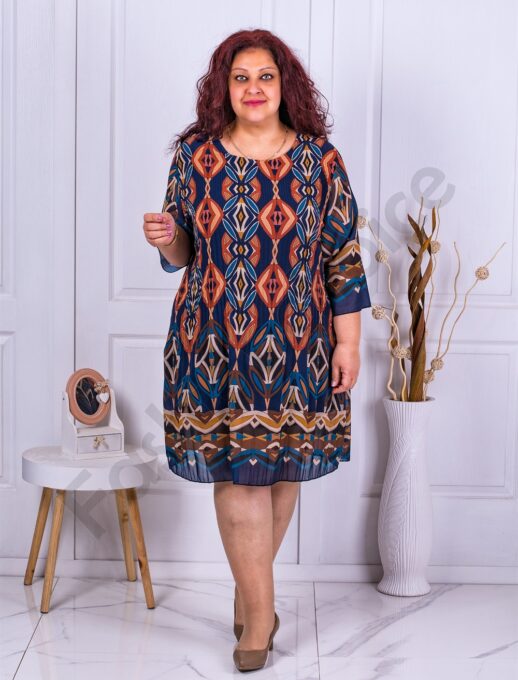 Rochie maxi plisata din sifon multicolor-albastru inchis cod 8052-2