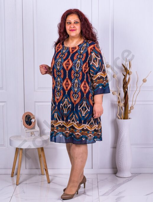Rochie maxi plisata din sifon multicolor-albastru inchis cod 8052-2