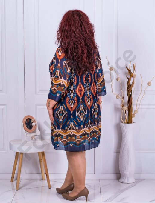 Rochie maxi plisata din sifon multicolor-albastru inchis cod 8052-2