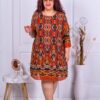 Rochie maxi plisata din sifon multicolor-caramiziu cod 8052-3