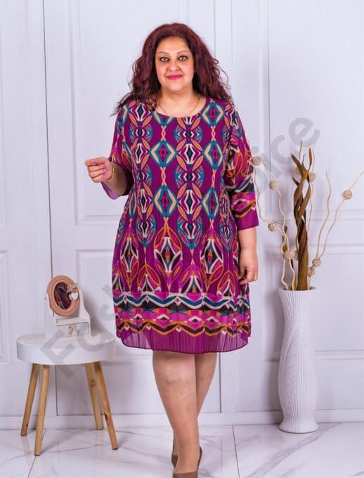 Rochie maxi plisata din sifon multicolor-mov cod 8052-5