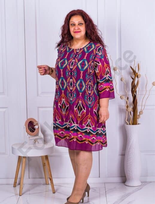 Rochie maxi plisata din sifon multicolor-mov cod 8052-5