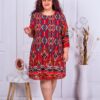 Rochie maxi plisata din sifon multicolor-rosu cod 8052-8