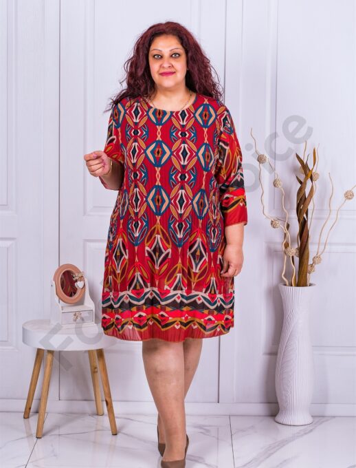 Rochie maxi plisata din sifon multicolor-rosu cod 8052-8