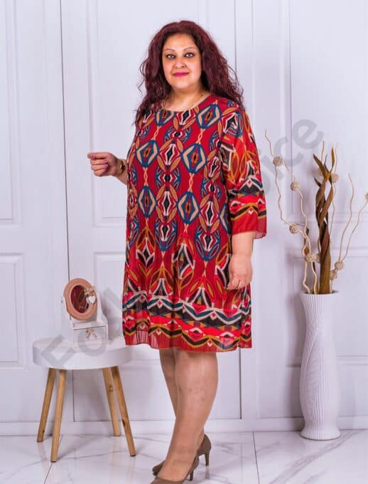 Rochie maxi plisata din sifon multicolor-rosu cod 8052-8