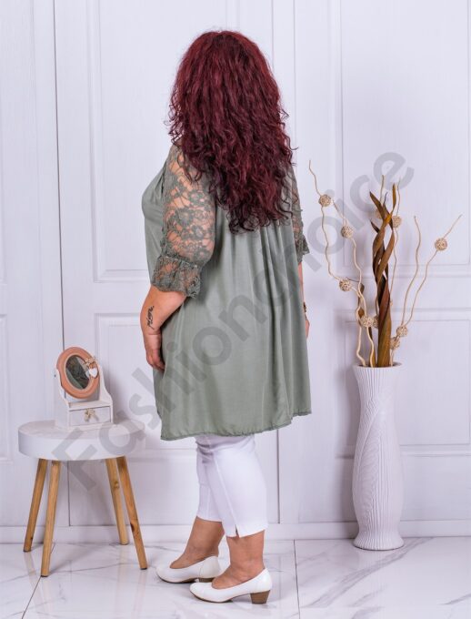 Tunica maxi in clos cu maneci din dantela-kaki cod 22769-4