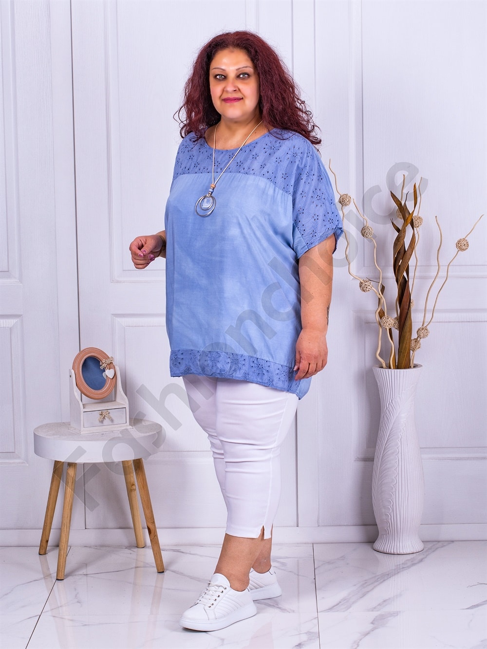 Tunica maxi cu dantela englezeasca+cadou colier-parlament cod 21233