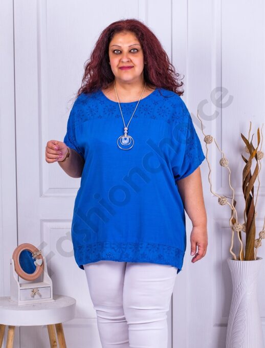 Tunica maxi cu dantela englezeasca+cadou colier-albastru regal cod 21233-4
