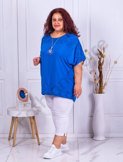 Tunica maxi cu dantela englezeasca+cadou colier-albastru regal cod 21233-4
