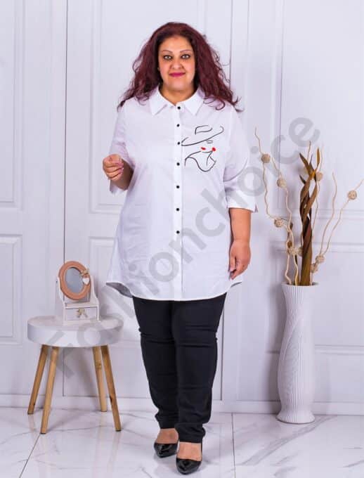 Camasa maxi cu broderie de arta-alb cod 1357-2