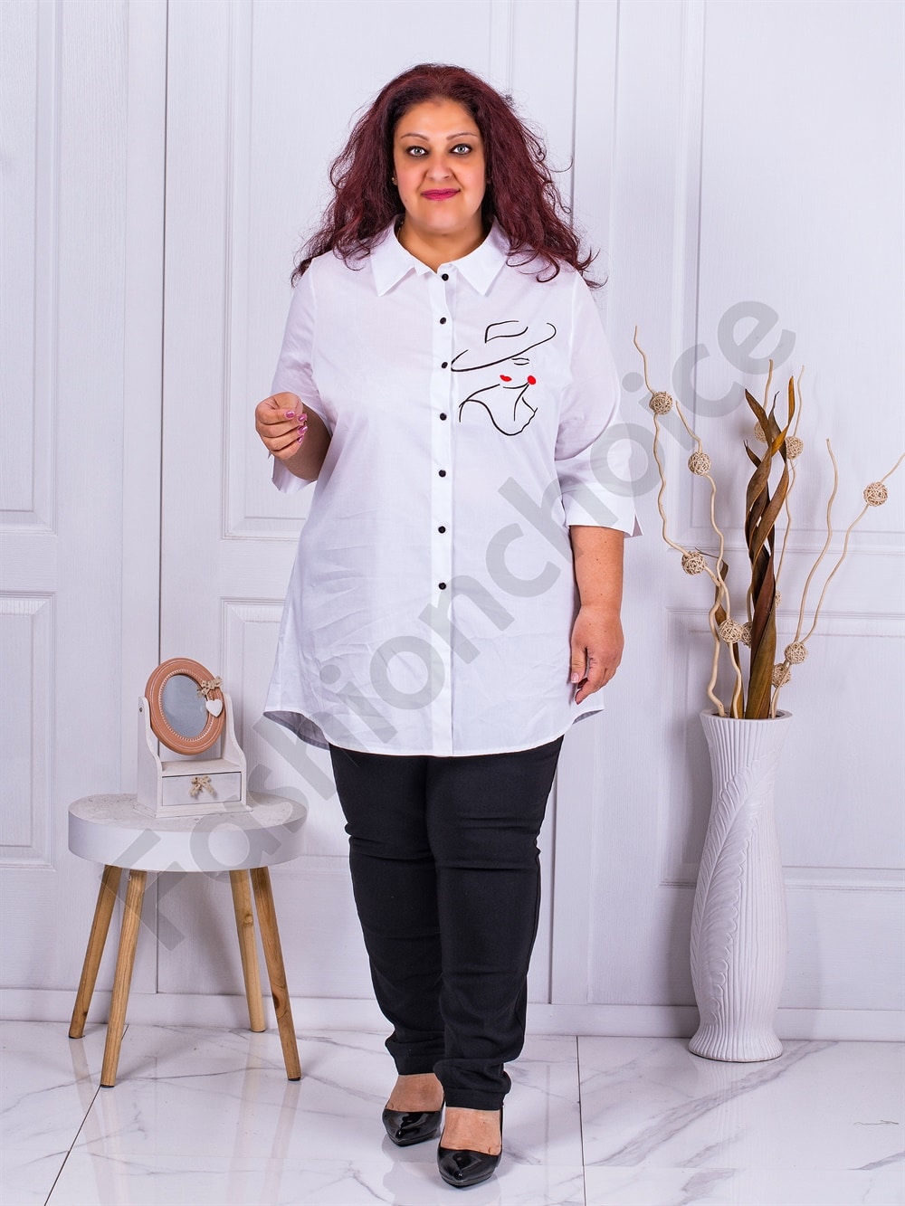 Camasa maxi cu broderie de arta-alb cod 1357-2
