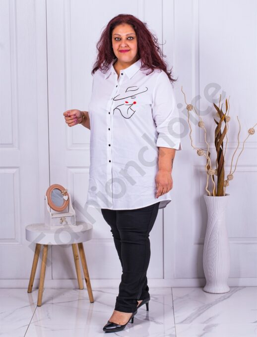 Camasa maxi cu broderie de arta-alb cod 1357-2