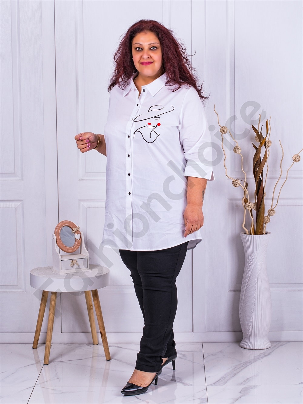 Camasa maxi cu broderie de arta-alb cod 1357-2