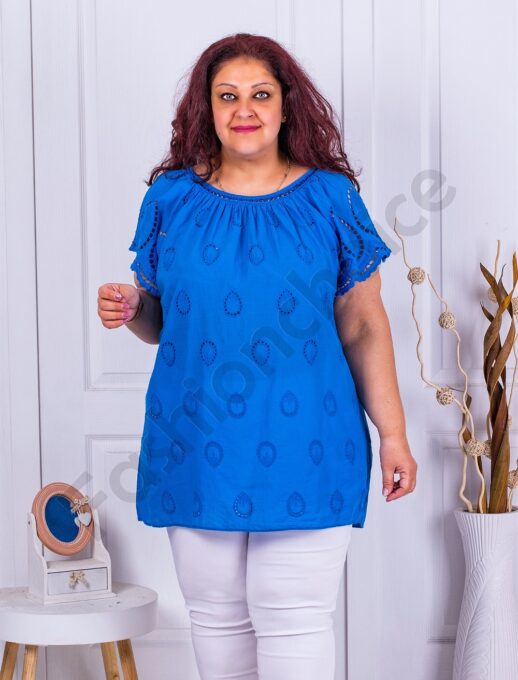 Tunica maxi cu broderie englezeasca-albastru regal cod 9221-8