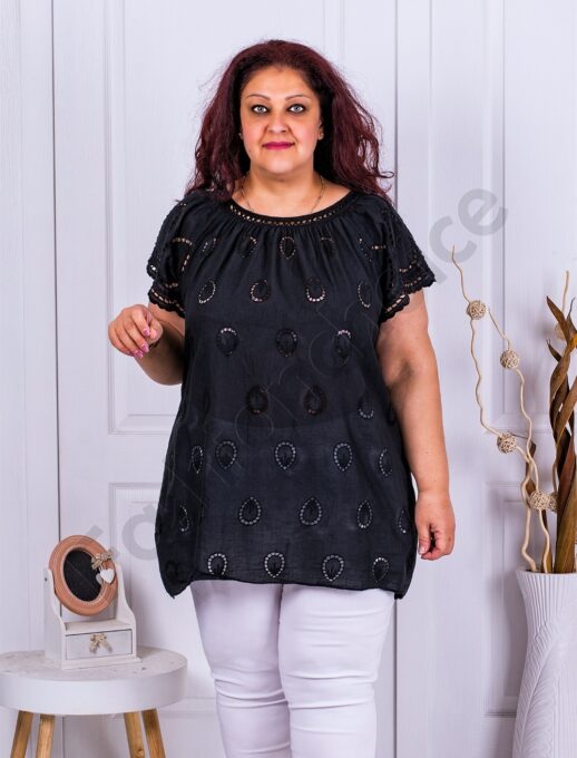 Tunica maxi cu broderie englezeasca-negru cod 9221