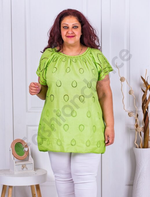 Tunica maxi cu broderie englezeasca-lime cod 9221-2