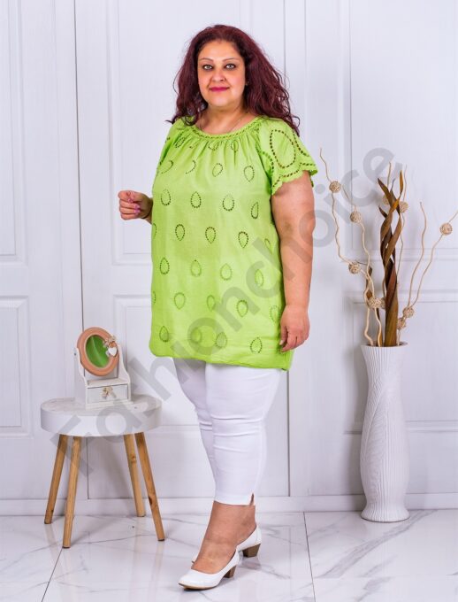Tunica maxi cu broderie englezeasca-lime cod 9221-2