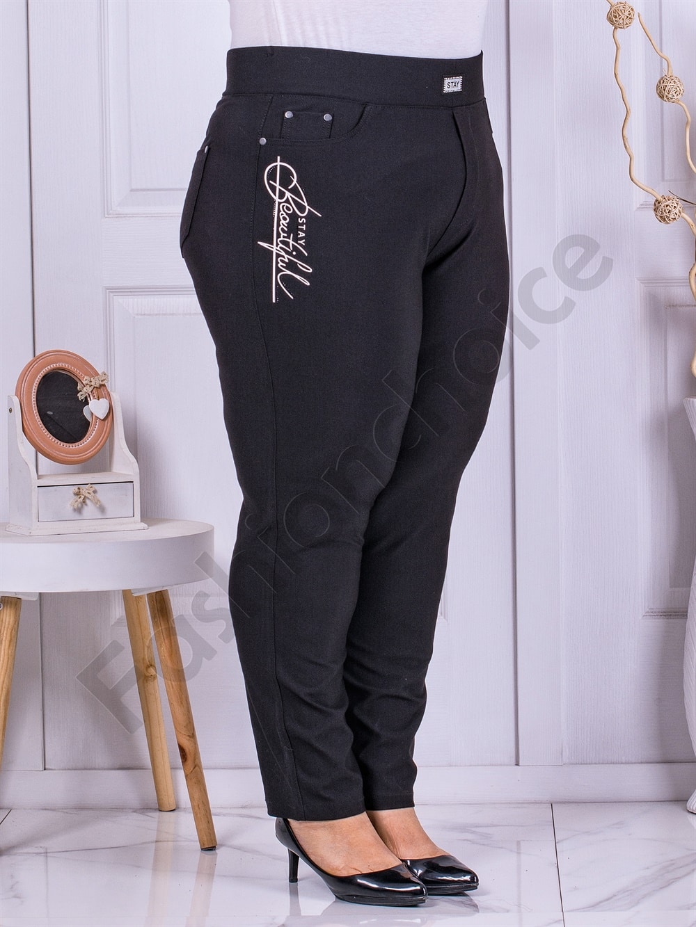 Pantalon maxi cu efect Push up si inscriptie cod 8050