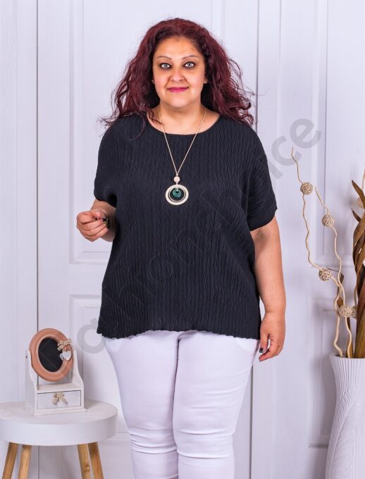 Bluza maxi din material in relief+cadou colier-negru cod 23937
