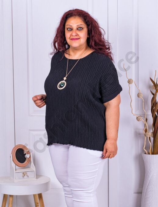 Bluza maxi din material in relief+cadou colier-negru cod 23937