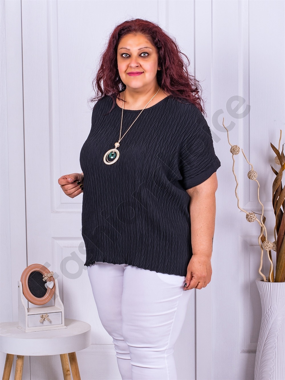 Bluza maxi din material in relief+cadou colier-negru cod 23937