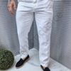 Pantalon Italian din in cu buzunare-alb cod 7269-2