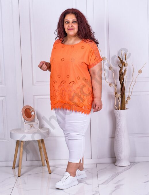 Tunica maxi cu broderie englezeasca si bordura din dantela-orange cod 9151-4