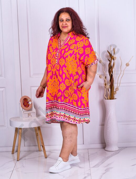 Rochie sport-elegant cu elemente multicolor-fucsia/orange cod 3523-2