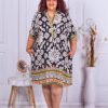 Rochie sport-elegant cu elemente multicolor-negru/ecru cod 3523-1