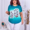 Bluza maxi cu imprimeu in degrade si print cu fluturi-petrol cod 2666-4