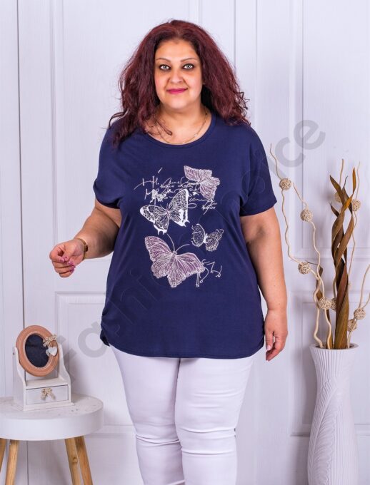 Bluza maxi cu aplicatie fluturi-albastru inchis cod 9824-4