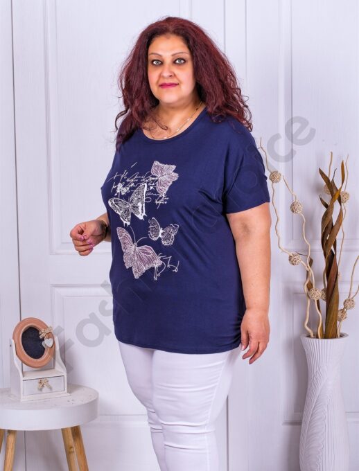 Bluza maxi cu aplicatie fluturi-albastru inchis cod 9824-4