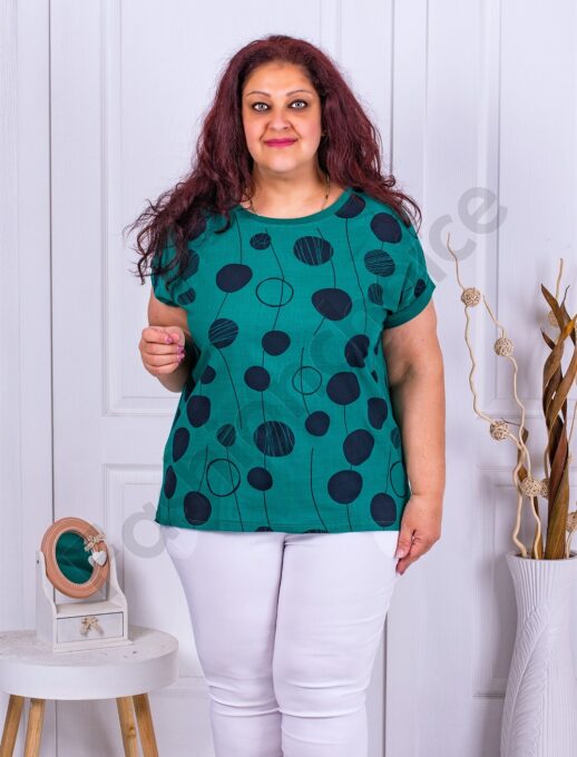Bluza maxi cu imprimeu cu buline-verde cod 2638-1