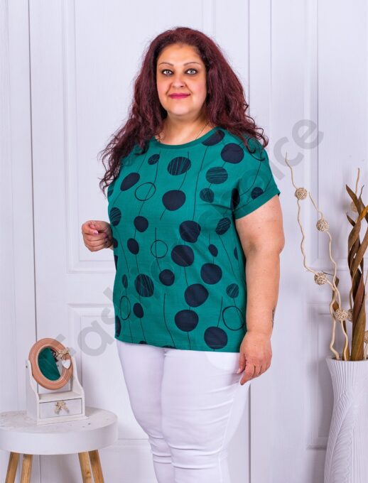 Bluza maxi cu imprimeu cu buline-verde cod 2638-1
