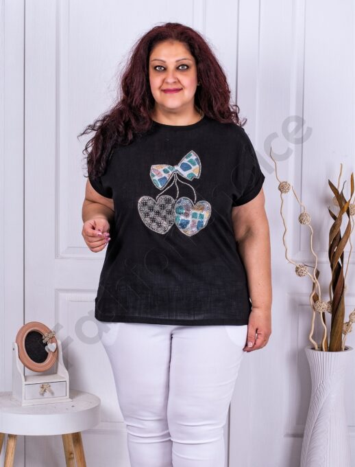 Bluza maxi cu aplicatie inimi din paiete multicolor-negru cod 2663