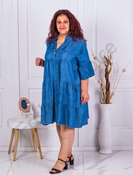 Rochie maxi din denim cu volane-albastru cod 23982
