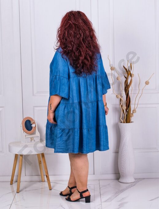 Rochie maxi din denim cu volane-albastru cod 23982