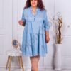Rochie maxi din denim cu volane-albastru deschis cod 23982-1